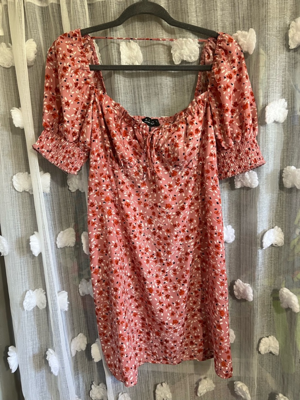 Trixxi Pink Ditsy Print Puff Sleeve Square Neck